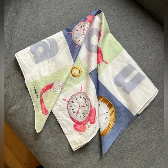 Renoma Paris Vintage Scarf Watches Table Oclock Eye Glass Print 21@x21” - Picture 8 of 11